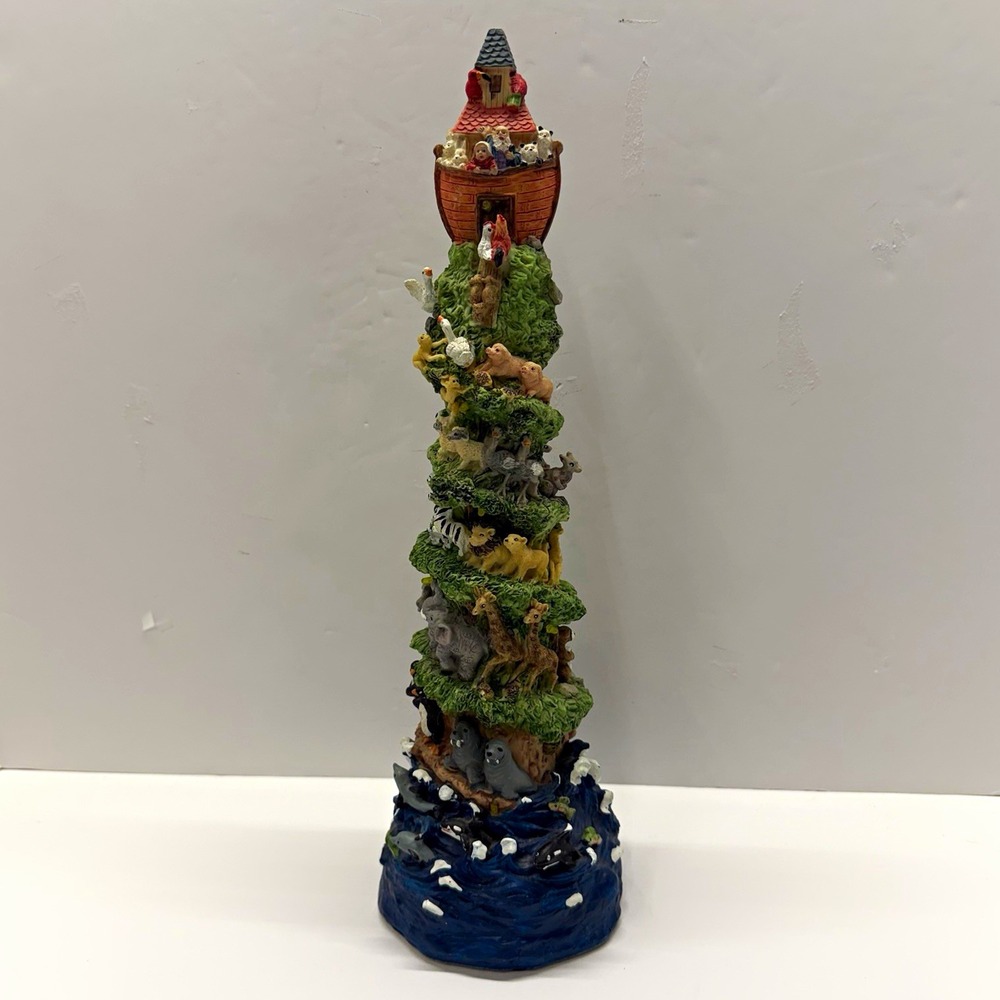 Vintage 1996 Noah's Ark Lighted Musical Tower 16" Statue Small World WORKS